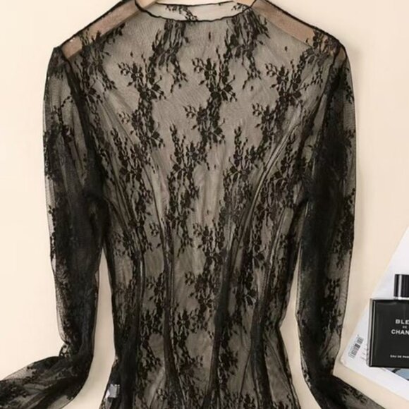 Lace Mesh Layering Long Sleeve Shirt Multiple Colors - Picture 7 of 11